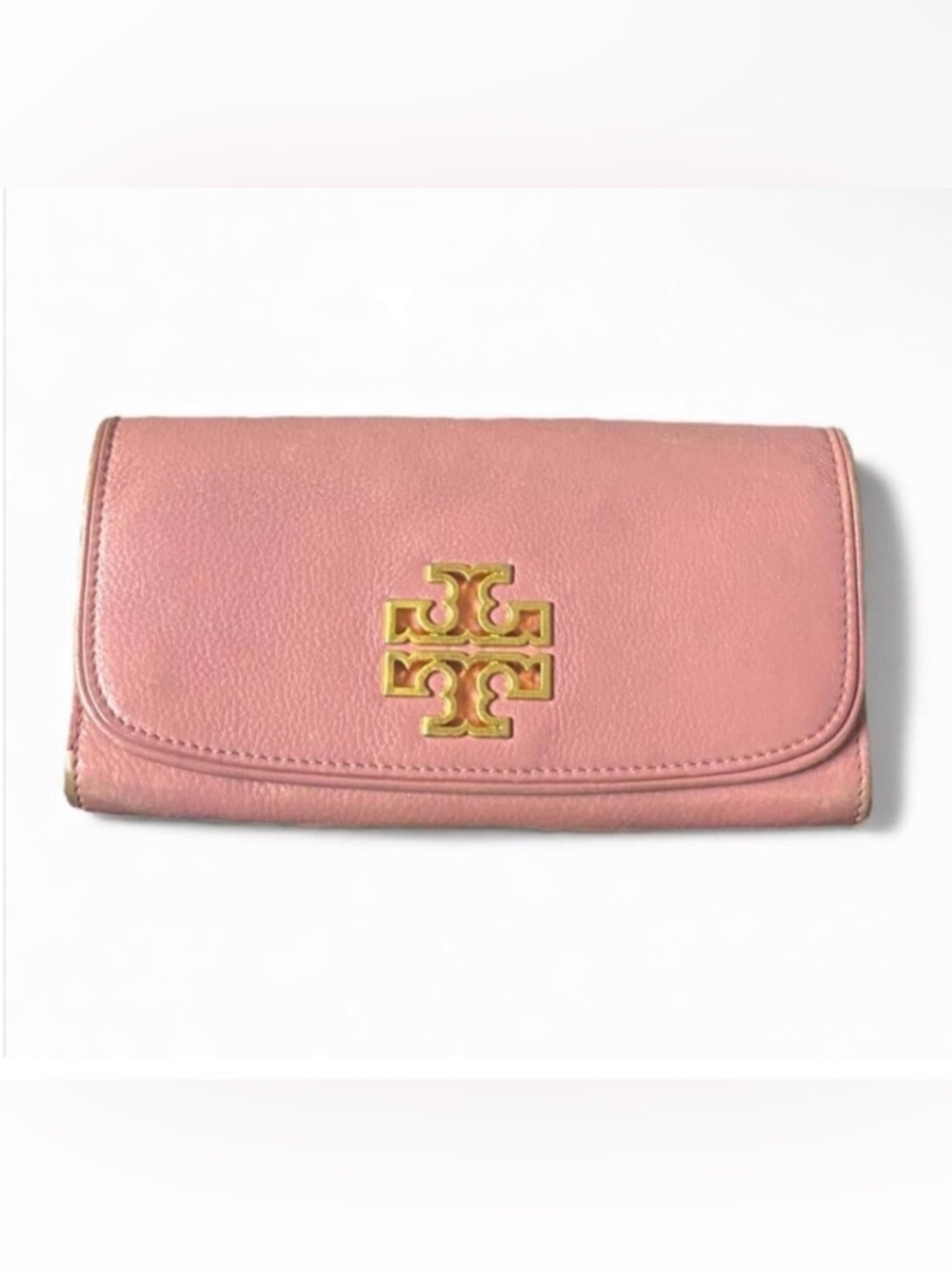 Tory Burch Pink Leather Continental Wallet with Gold Logo